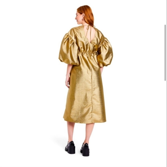 KIKA VARGAS x Target Women's Puff Sleeve Scallop Back Midi Dress - Gold - Picture 2 of 2